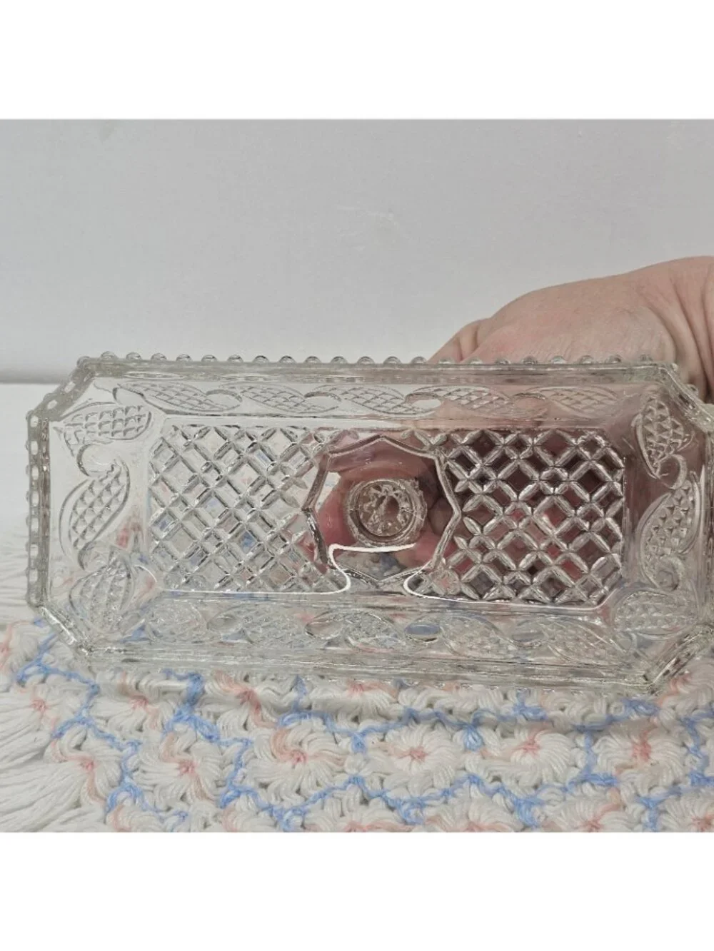 Vintage Avon Cape Cod Clear Pressed Glass Covered \ Butter Dish  Waves